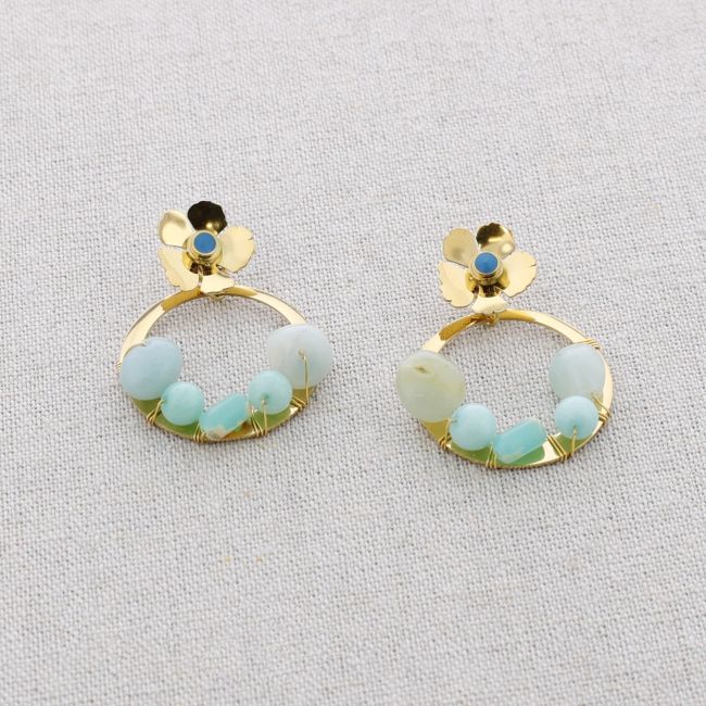 STONE FLOWER HOOP STEEL EARRINGS
