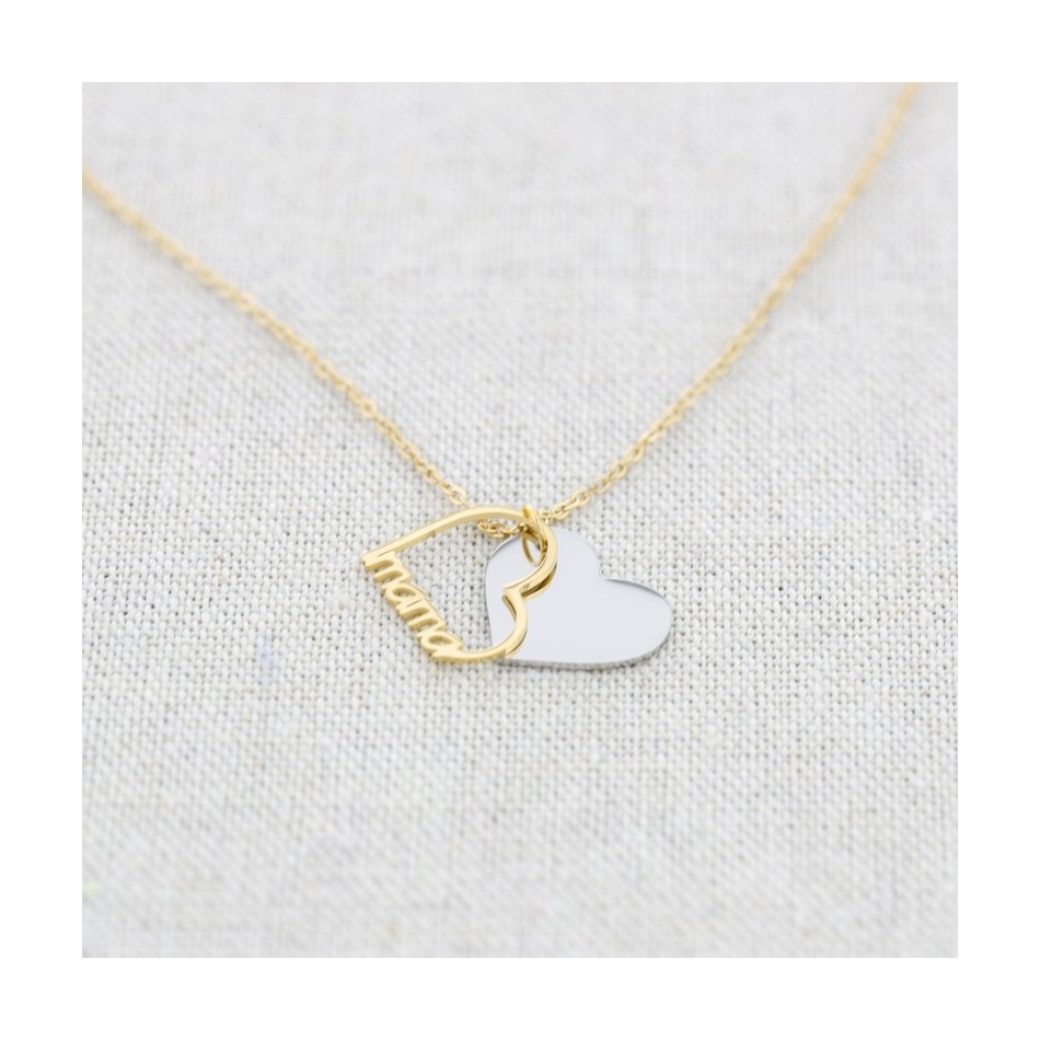MAMA DOUBLE HEART STEEL SHORT NECKLACE