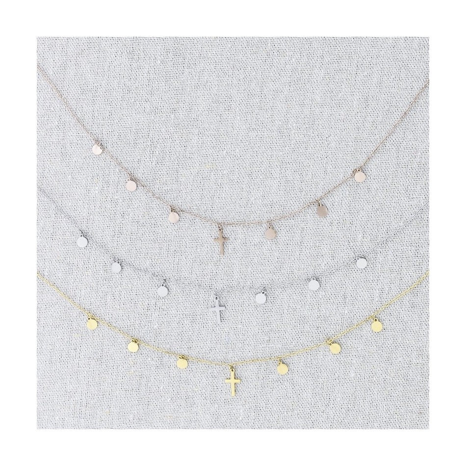STEEL CROSS SHORT NECKLACE WITH MEDALS