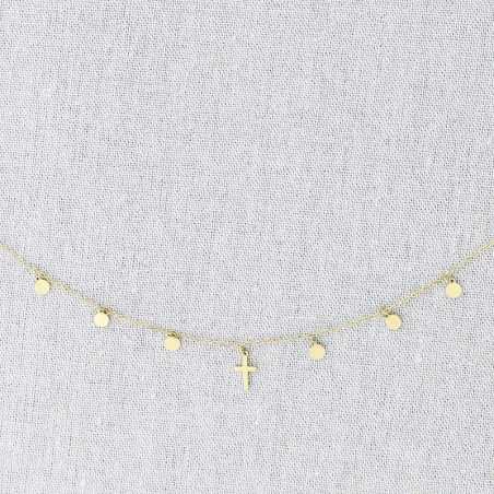 STEEL CROSS SHORT NECKLACE WITH MEDALS