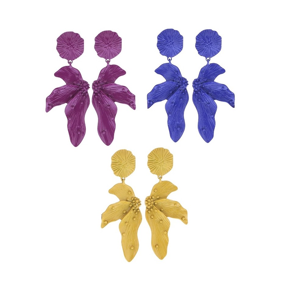 METAL COLOR FLOWER HANGING EARRINGS