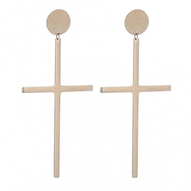 STEEL EARRINGS HANGING CROSS