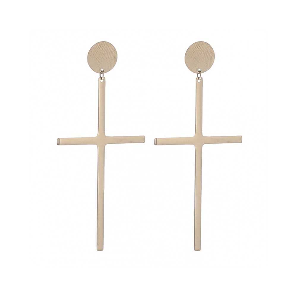 STEEL EARRINGS HANGING CROSS