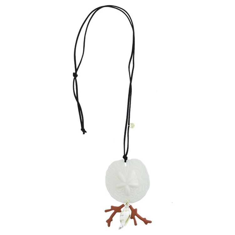 LONG NECKLACE PENDANT CORAL RESIN MEDAL