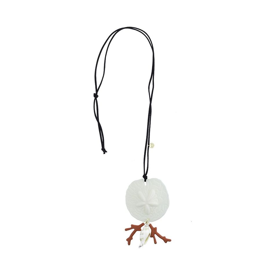 LONG NECKLACE PENDANT CORAL RESIN MEDAL