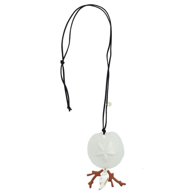 LONG NECKLACE PENDANT CORAL RESIN MEDAL