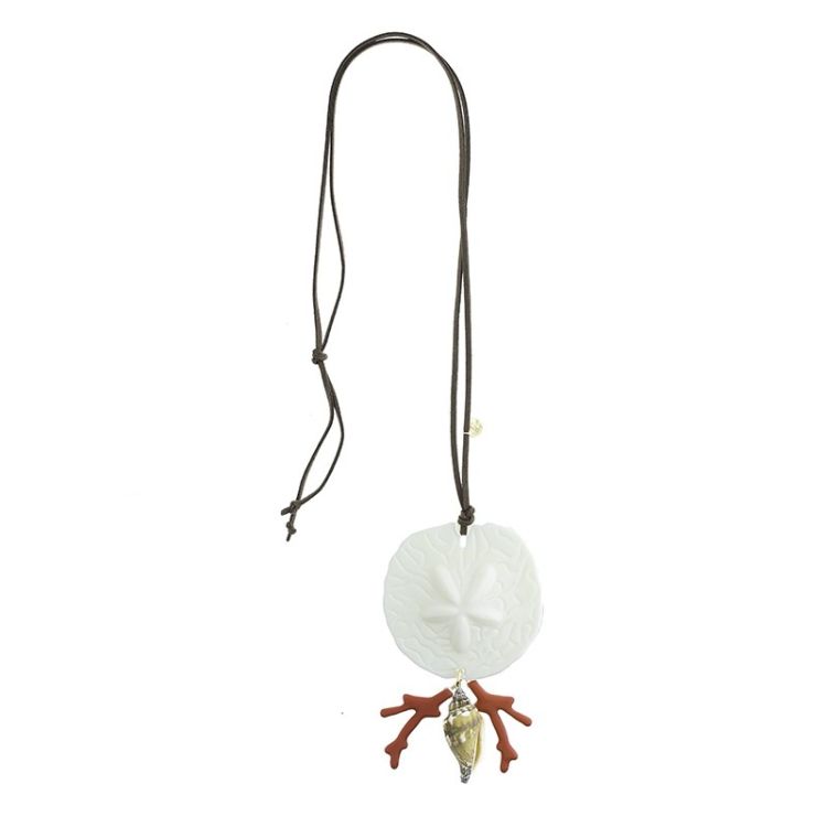 LONG NECKLACE PENDANT CORAL RESIN MEDAL 2