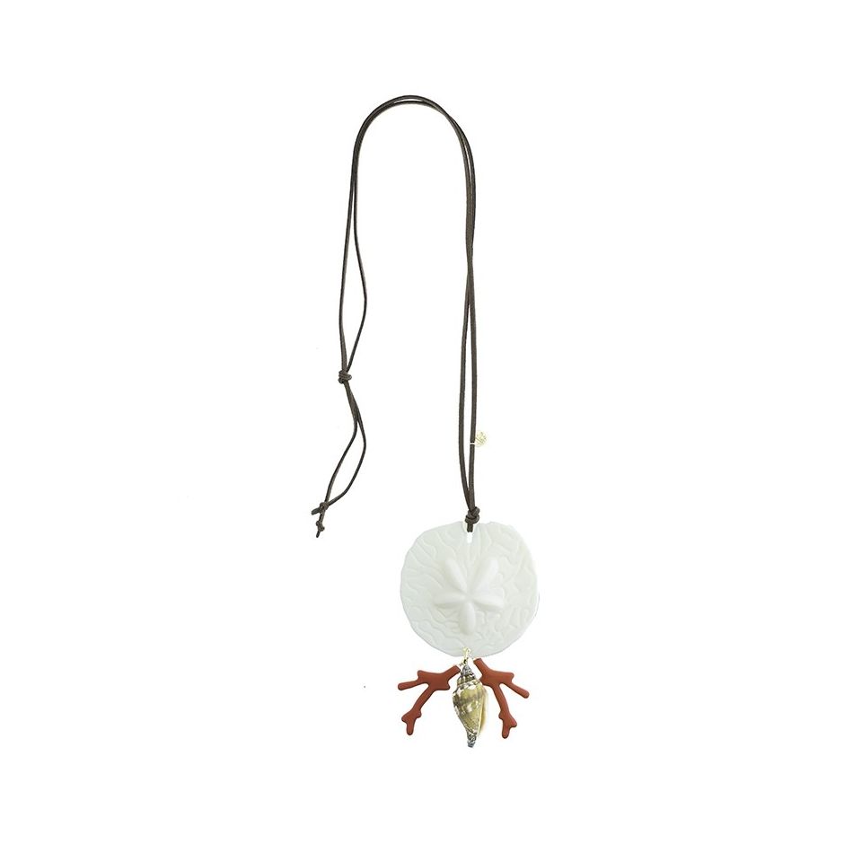 LONG NECKLACE PENDANT CORAL RESIN MEDAL