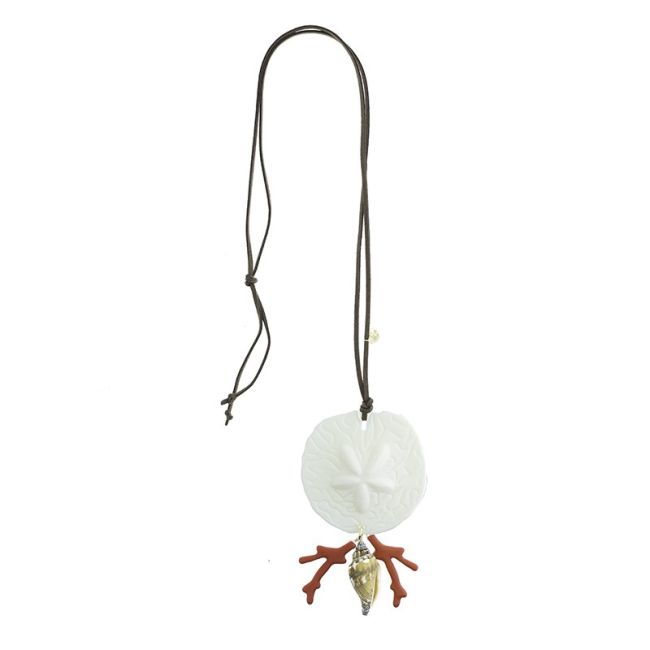 LONG NECKLACE PENDANT CORAL RESIN MEDAL