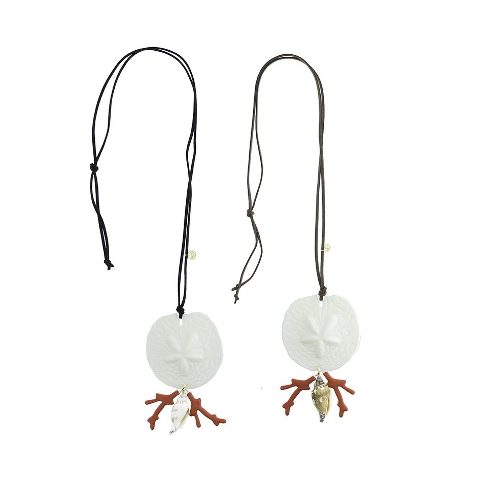 LONG NECKLACE PENDANT CORAL RESIN MEDAL