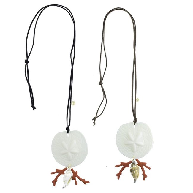 LONG NECKLACE PENDANT CORAL RESIN MEDAL