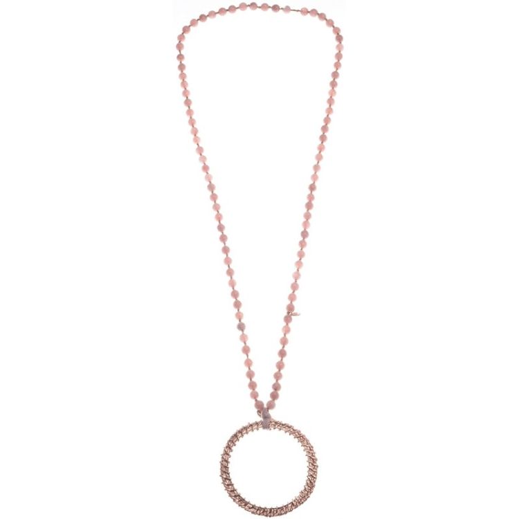 LONG STONE NECKLACE METAL RING PENDANT
