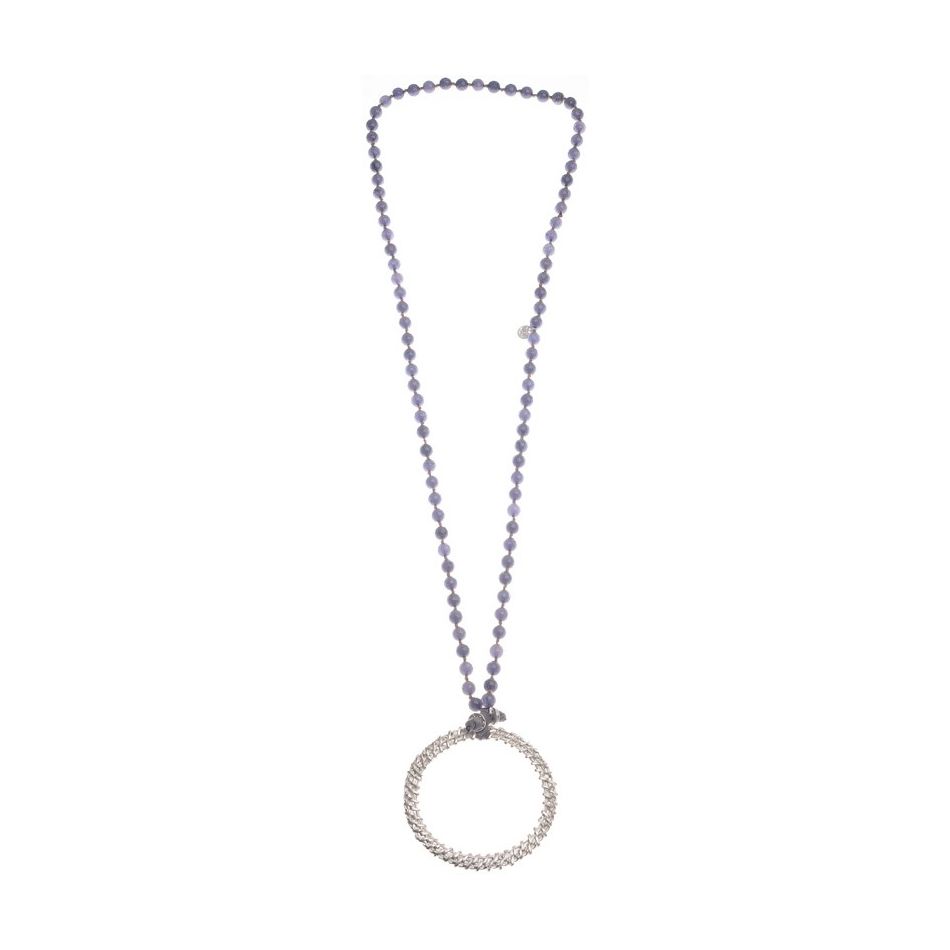 COLLAR LARGO PIEDRAS COLGANTE ANILLA METAL