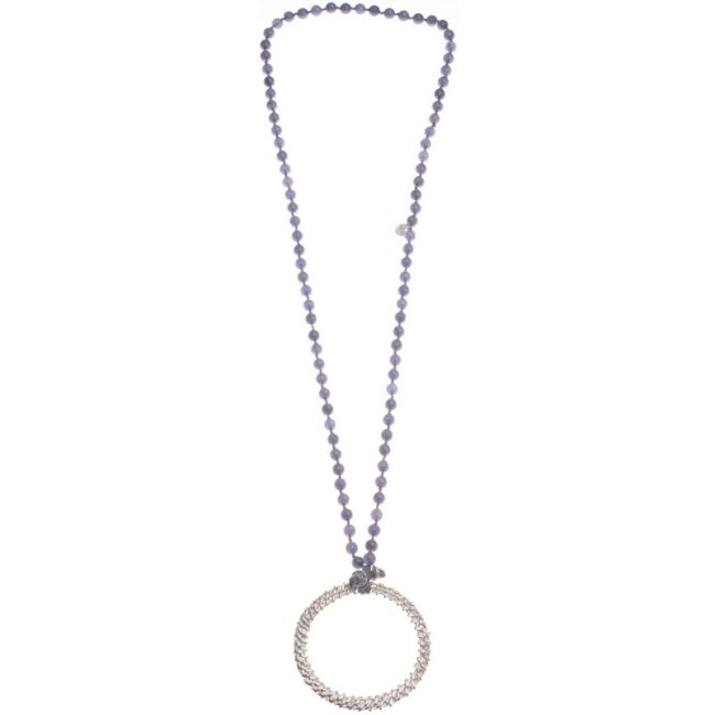 LONG STONE NECKLACE METAL RING PENDANT