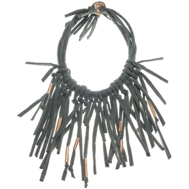 FABRIC TUBES SHORT NECKLACE WITH METAL BEADS