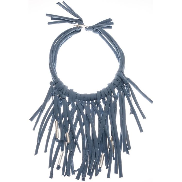 FABRIC TUBES SHORT NECKLACE WITH METAL BEADS 2