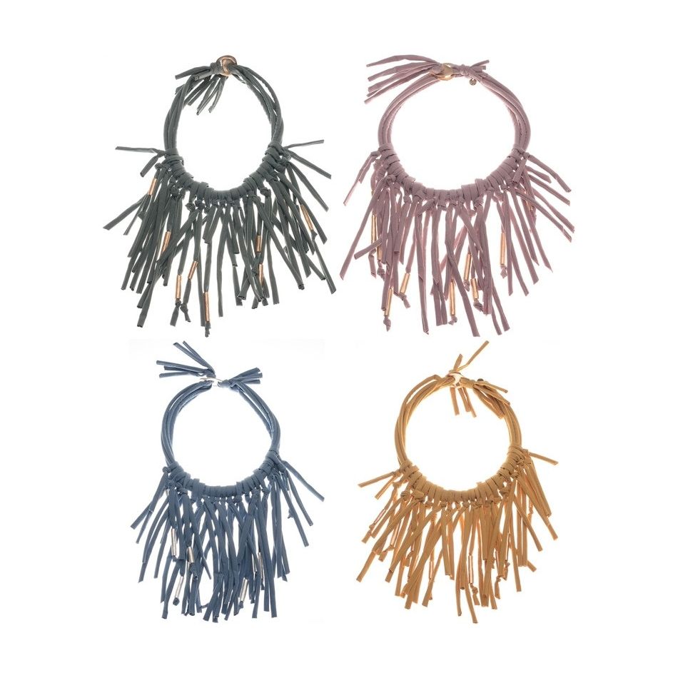 FABRIC TUBES SHORT NECKLACE WITH METAL BEADS