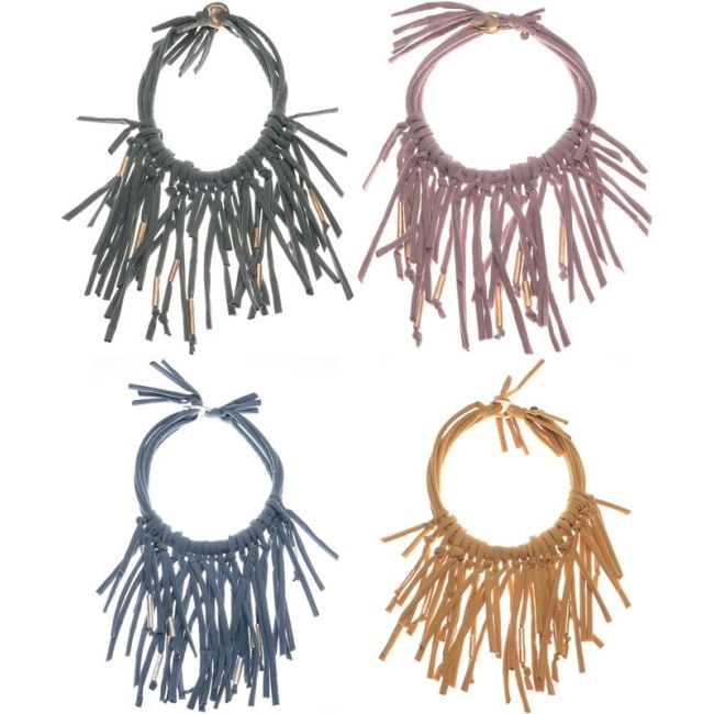 FABRIC TUBES SHORT NECKLACE WITH METAL BEADS