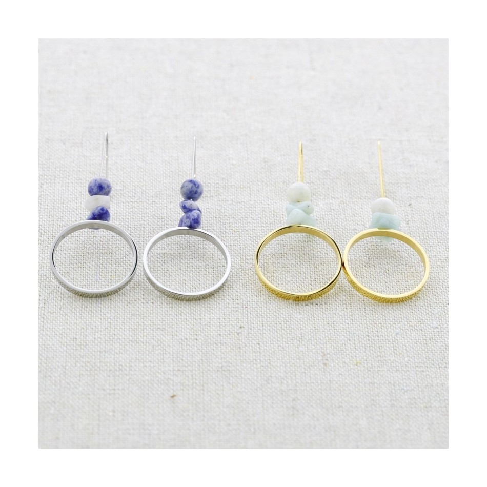 STONE RING STEEL EARRINGS