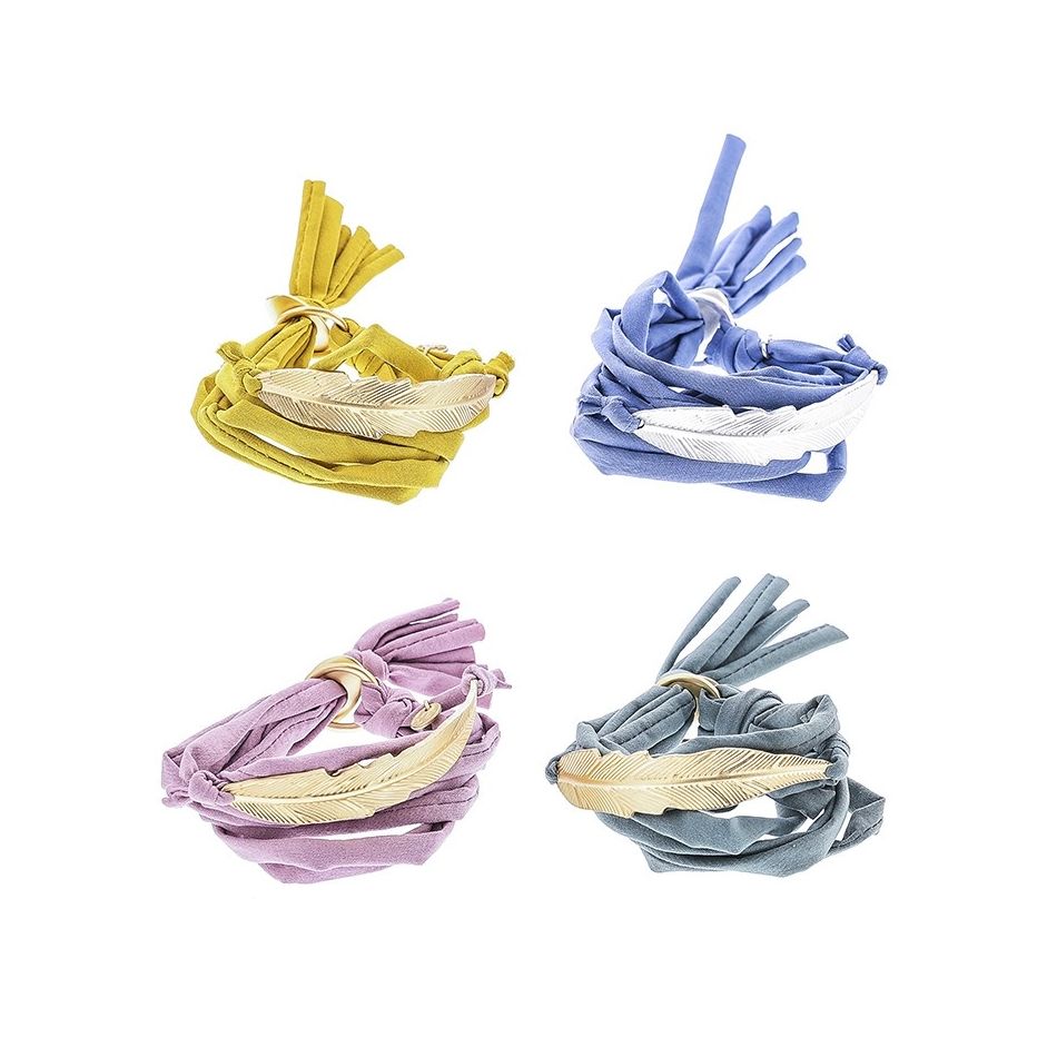FABRIC TUBES BRACELET WITH METAL BEADS