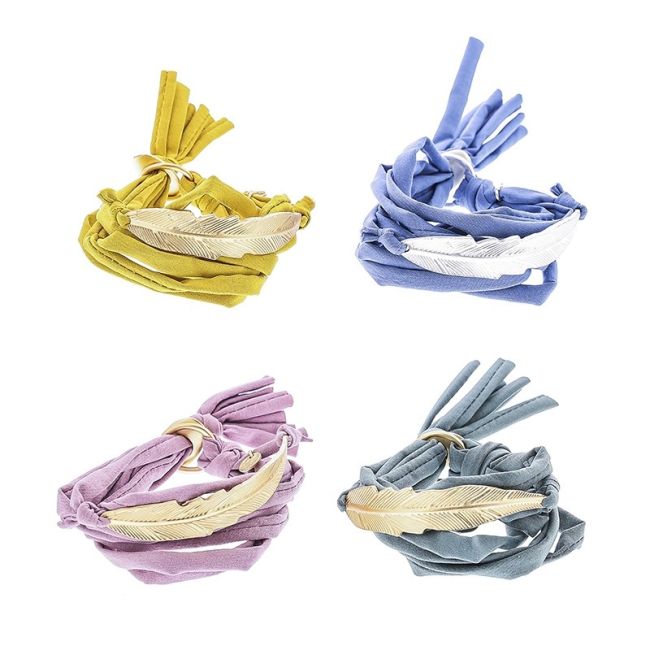 FABRIC TUBES BRACELET WITH METAL BEADS