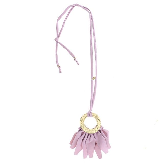 COLLAR LARGO COLGANTE TELA ANILLA METAL