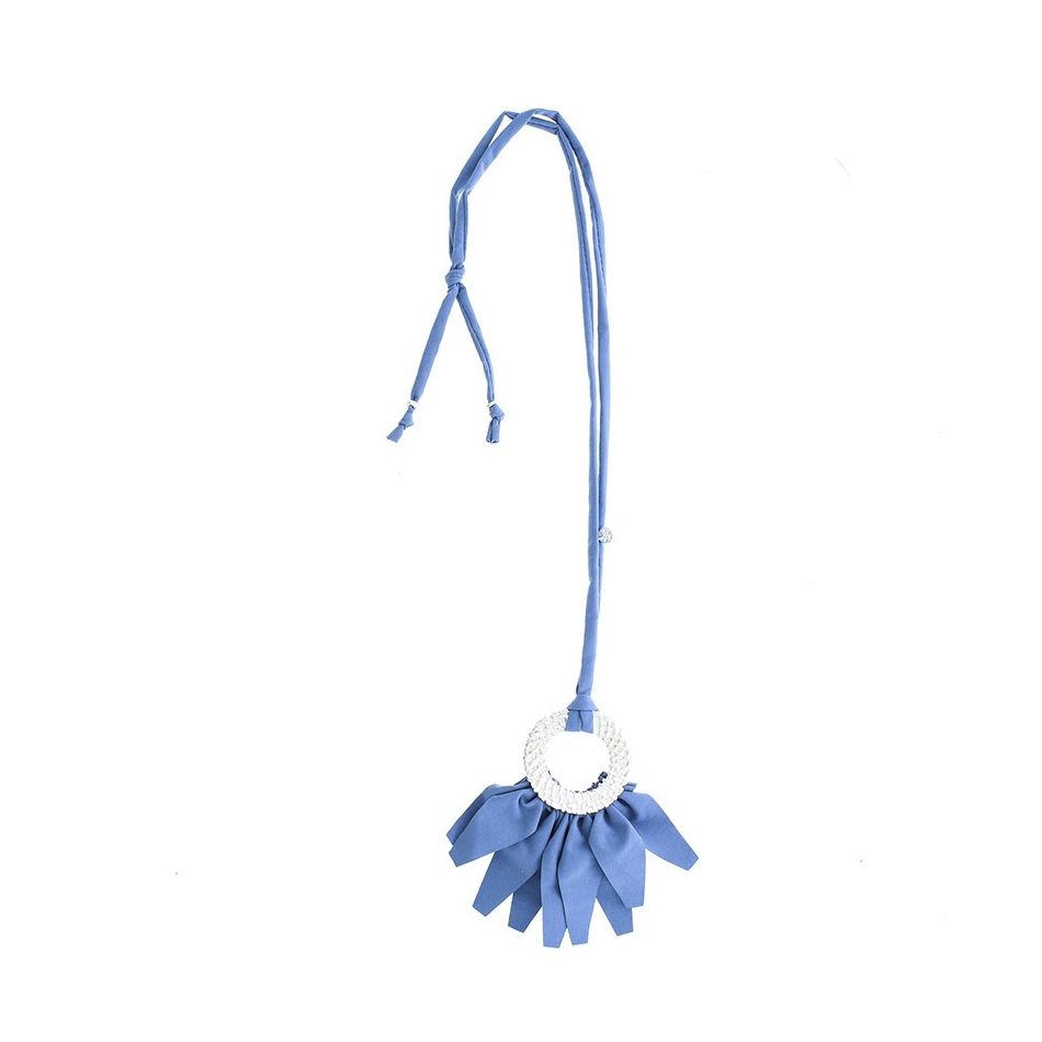 LONG FABRIC PENDANT NECKLACE METAL RING