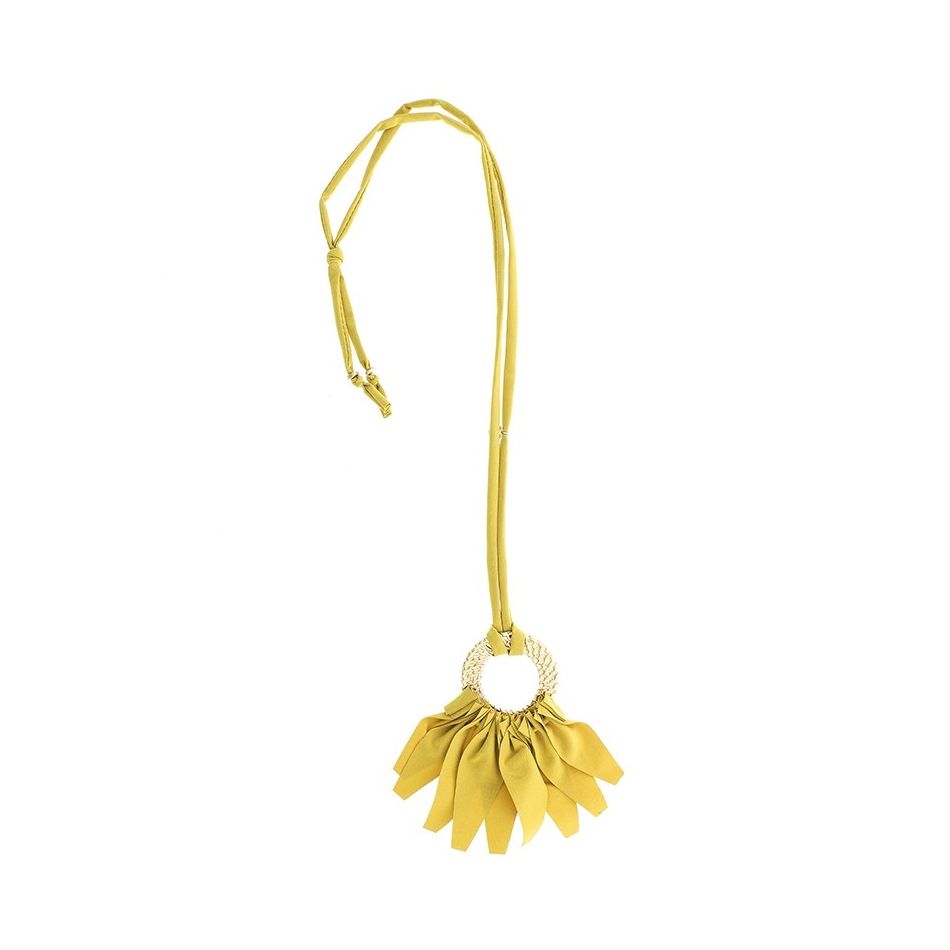 COLLAR LARGO COLGANTE TELA ANILLA METAL