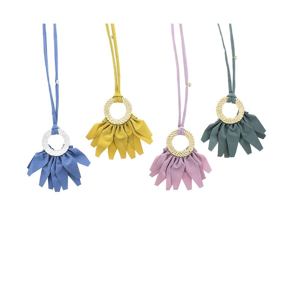 COLLAR LARGO COLGANTE TELA ANILLA METAL