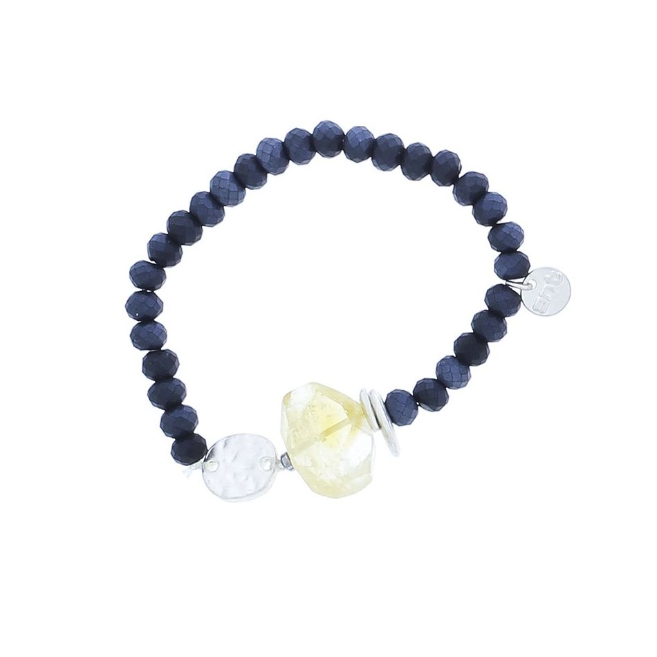 ELASTIC CRYSTALS STONE METAL MEDAL BRACELET