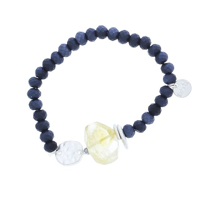 ELASTIC CRYSTALS STONE METAL MEDAL BRACELET