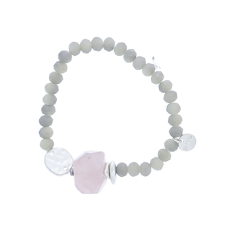 ELASTIC CRYSTALS STONE METAL MEDAL BRACELET