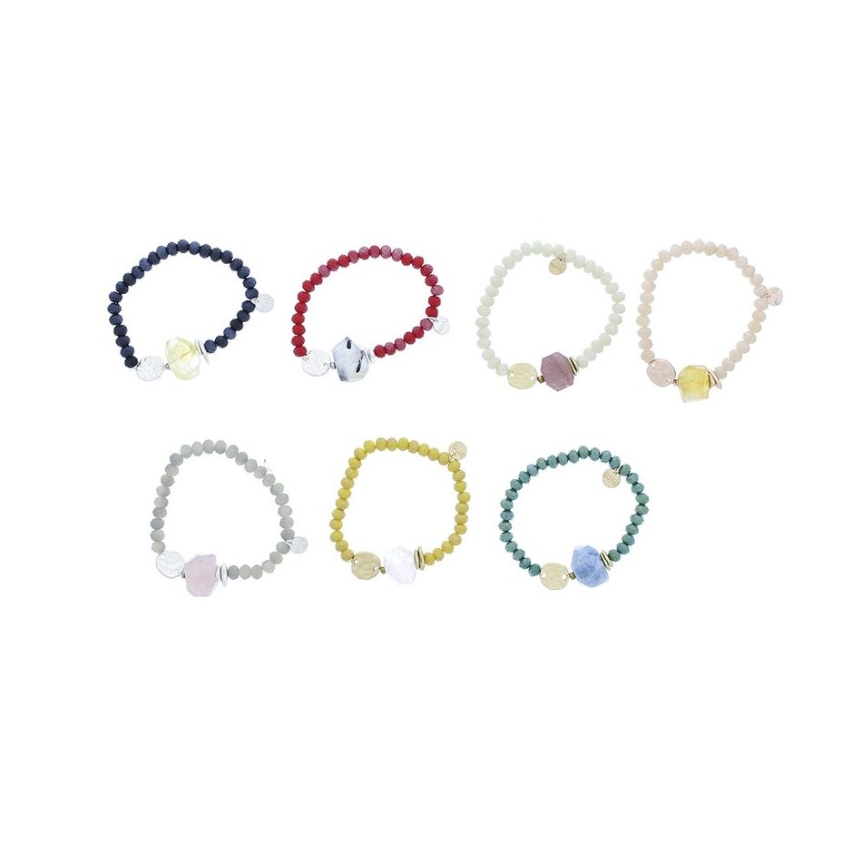 ELASTIC CRYSTALS STONE METAL MEDAL BRACELET