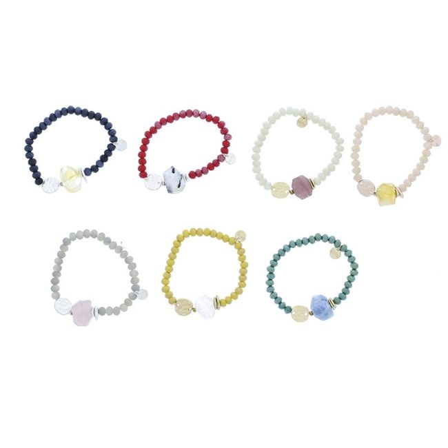 ELASTIC CRYSTALS STONE METAL MEDAL BRACELET