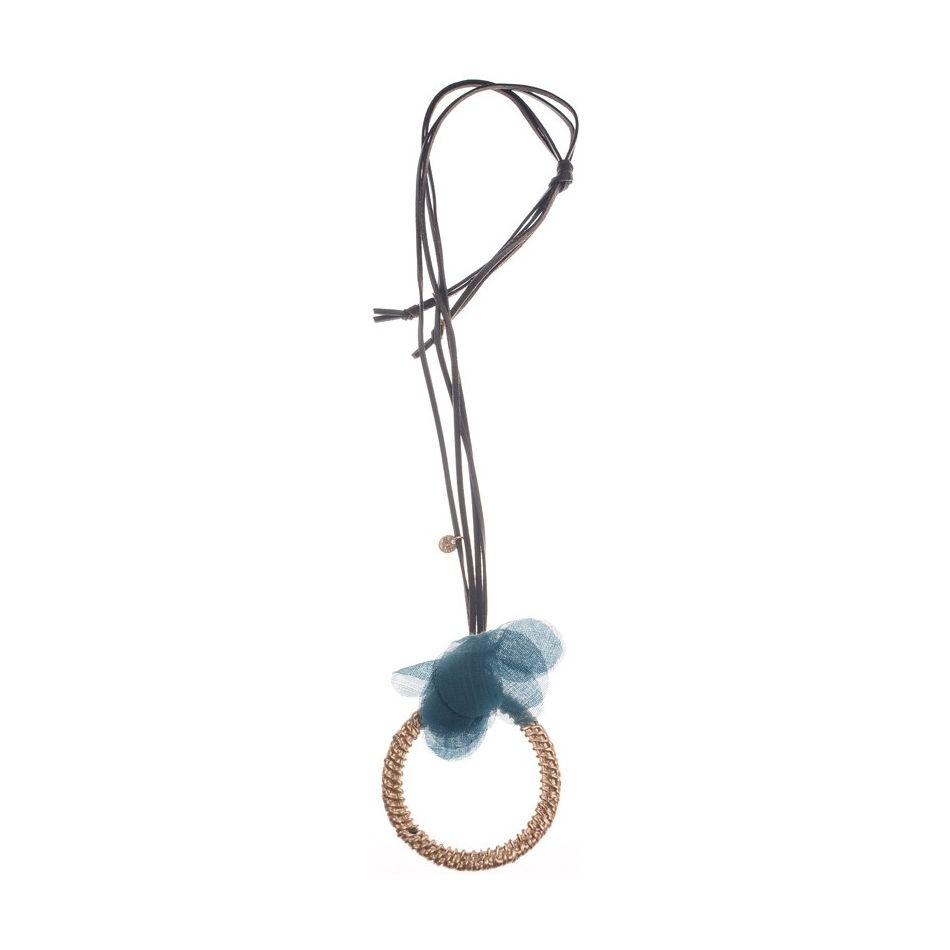 LONG FABRIC FLOWER RING PENDANT NECKLACE