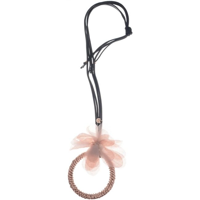 COLLAR LARGO COLGANTE ANILLA FLOR TELA