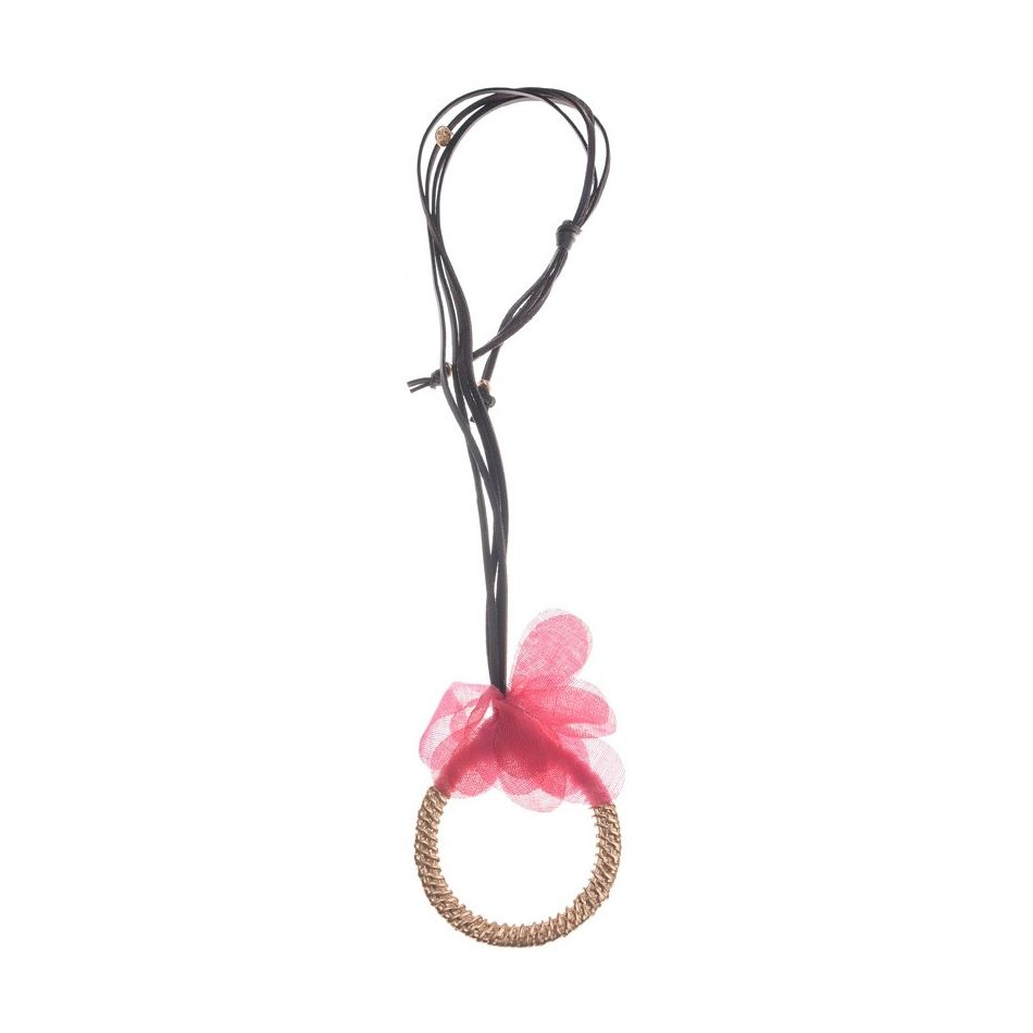 LONG FABRIC FLOWER RING PENDANT NECKLACE