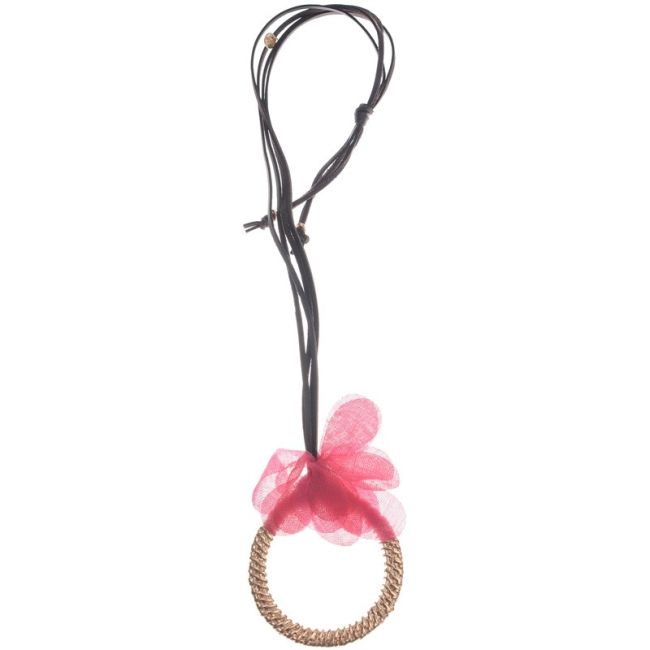 LONG FABRIC FLOWER RING PENDANT NECKLACE