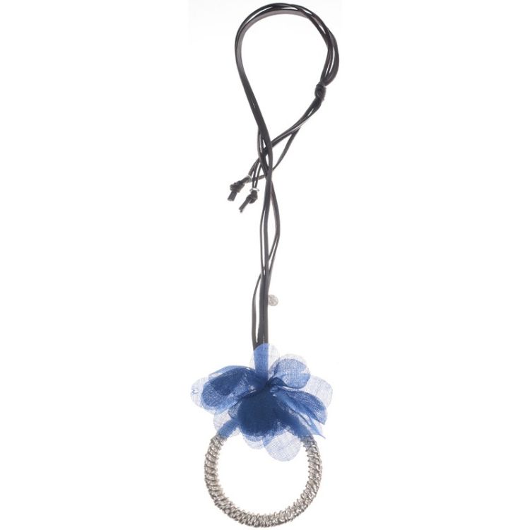 LONG FABRIC FLOWER RING PENDANT NECKLACE 2