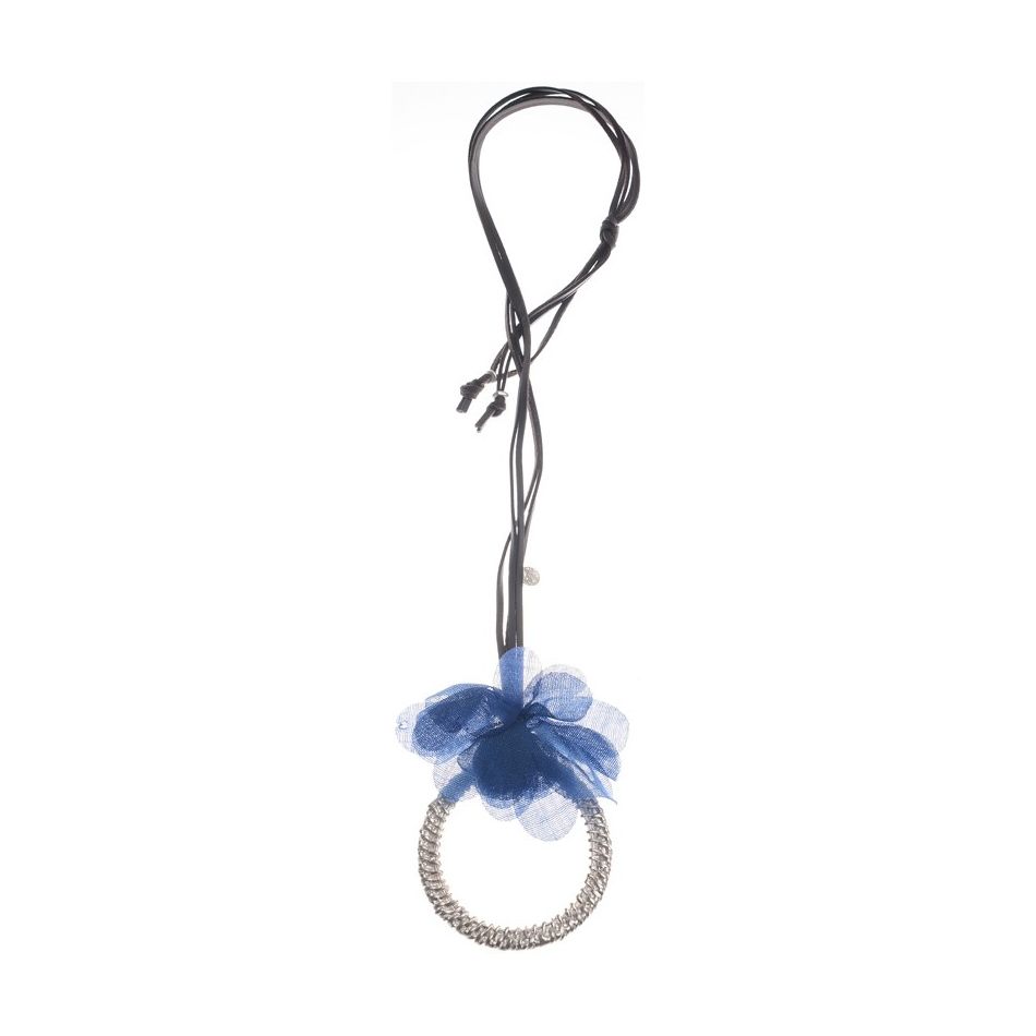 COLLAR LARGO COLGANTE ANILLA FLOR TELA