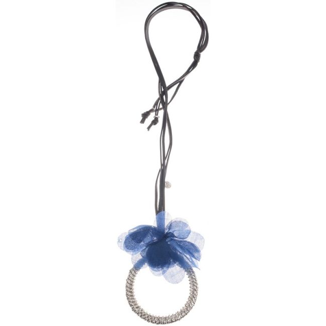 LONG FABRIC FLOWER RING PENDANT NECKLACE