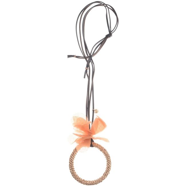 COLLAR LARGO COLGANTE ANILLA FLOR TELA