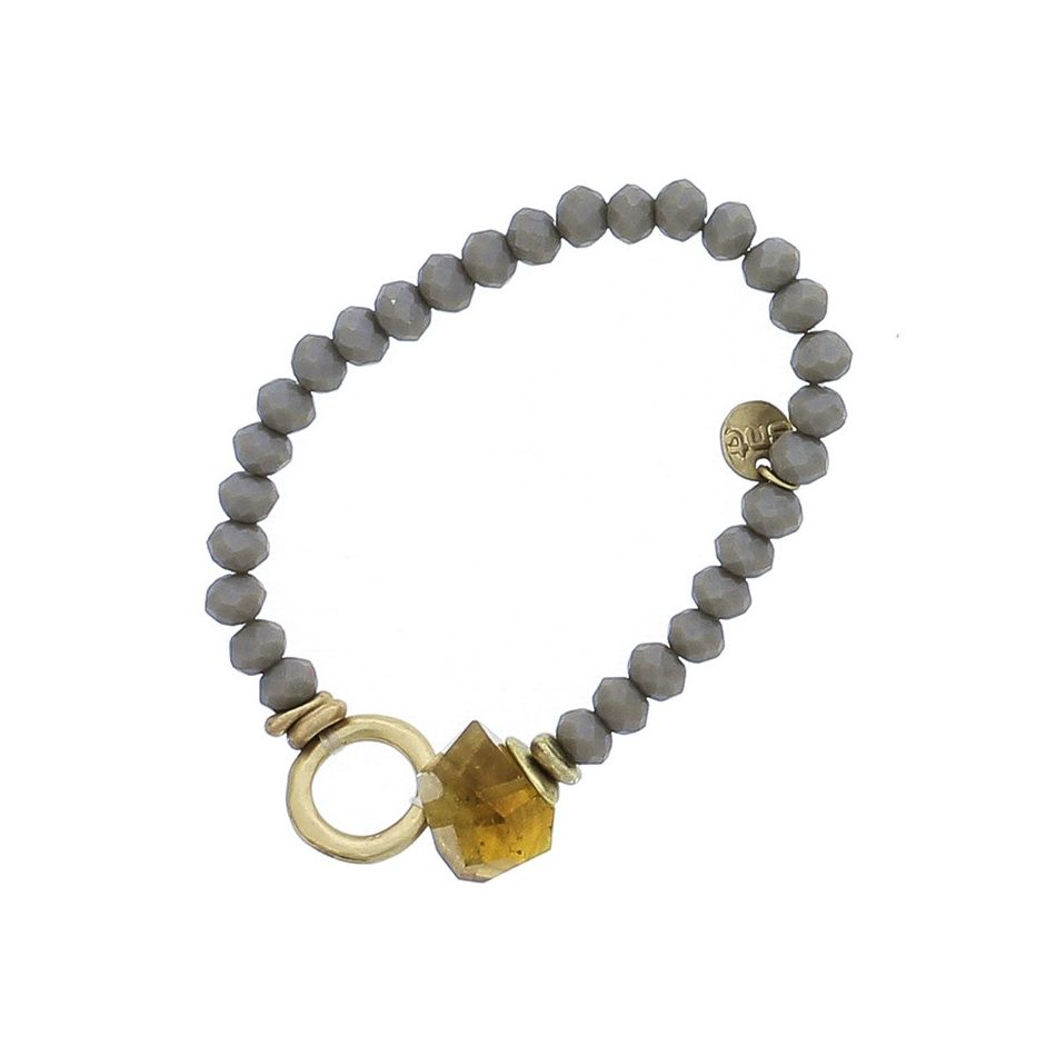 ELASTIC CRYSTALS STONE METAL RING BRACELET