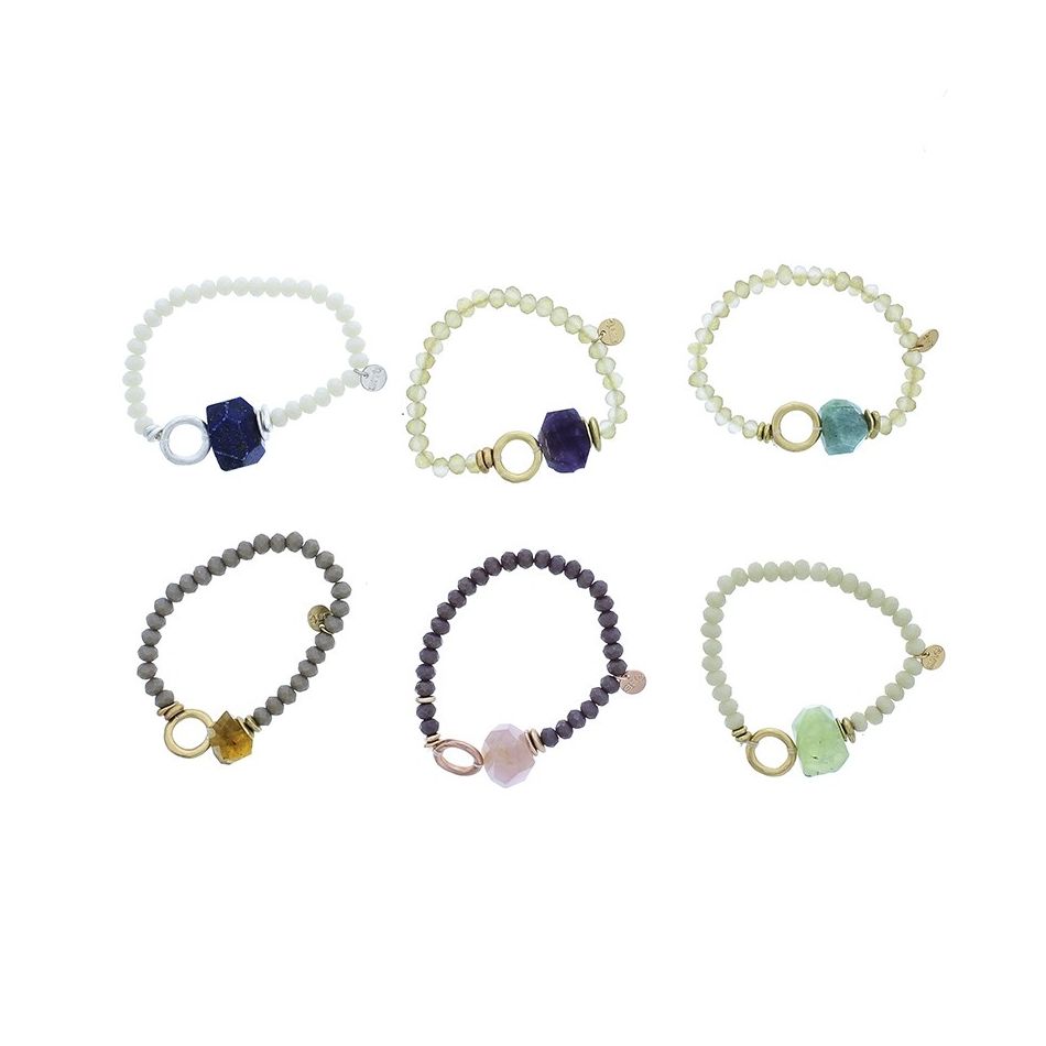 ELASTIC CRYSTALS STONE METAL RING BRACELET