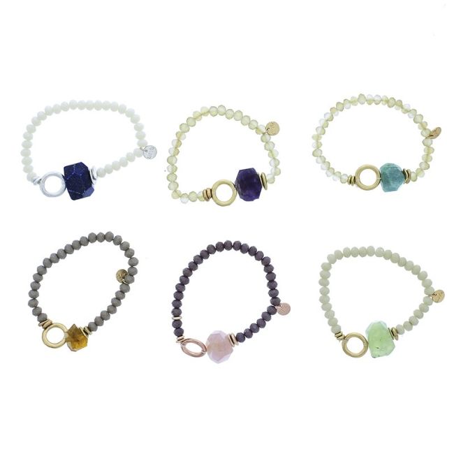ELASTIC CRYSTALS STONE METAL RING BRACELET