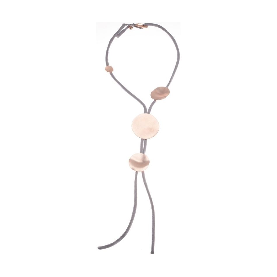 FABRIC TUBES SHORT NECKLACE WITH METAL MEDALS
