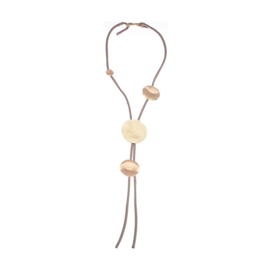 FABRIC TUBES SHORT NECKLACE WITH METAL MEDALS