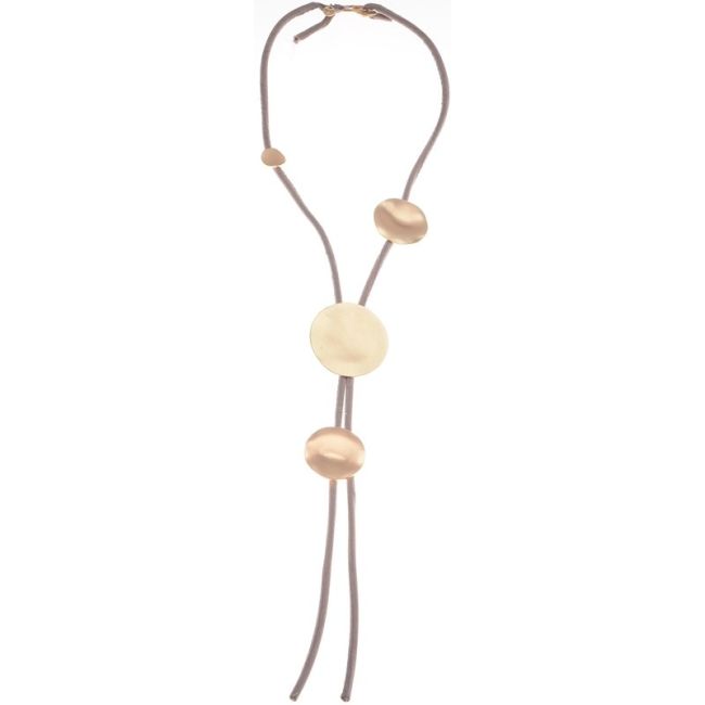 FABRIC TUBES SHORT NECKLACE WITH METAL MEDALS