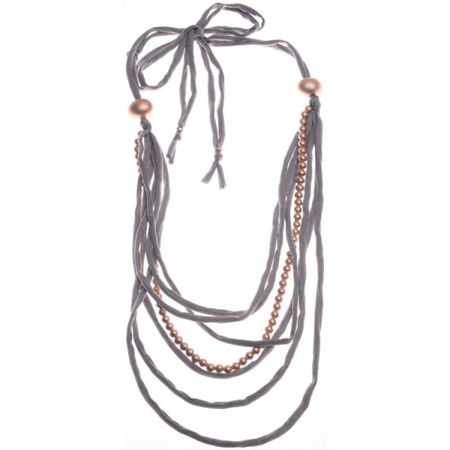 LONG NECKLACE CANVAS TUBES BALL METAL FINISH