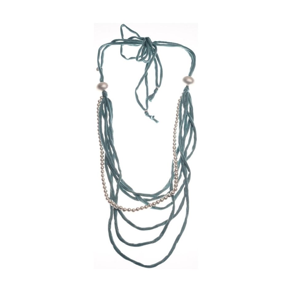 LONG NECKLACE CANVAS TUBES BALL METAL FINISH